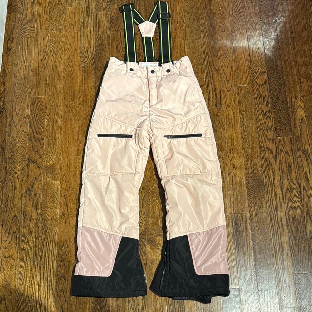 ZAPA Pink Snow Pants with Black and Green Suspenders